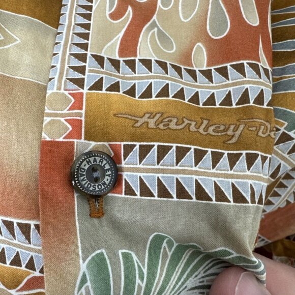 Vtg Harley Davidson X Tori Richards Hawaiian Shirt All over Print Flames Men XL - Picture 2 of 6